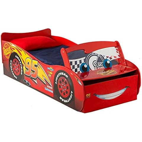 Disney HelloHome Cars Mcqueen Cama Infantil de iluminación con cajón de almacenamiento y protecciones laterales, Rojo Cover