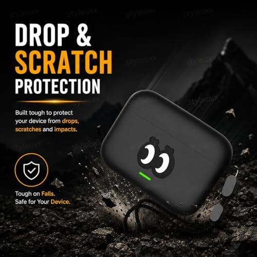 Image of Anvique Silicone Case Cover for Realme Buds T500 Pro, Shockproof Protective Earbuds Cover with Keychain Hook, Anti-Scratch Soft Silicone Skin, Full Body Protection Case (CuteEye Lanyard)
