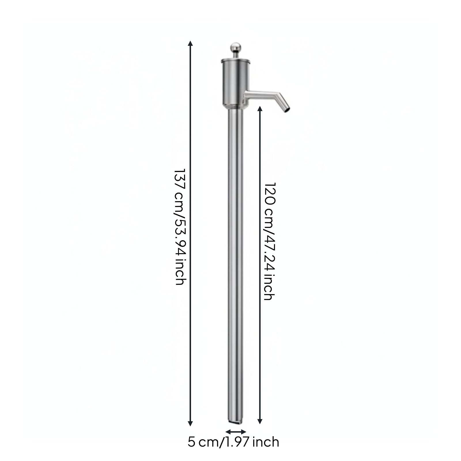 predolo Extractor Aceite Acero Inoxidable Salida Lateral Extractor Aceite Manual Acabado Plateado Herramienta Industrial para Barriles, Bidones, 120cm, Bomba De Aceite De Tubo Recto Grande