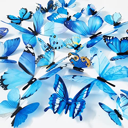 Vinilos decorativos mariposas 3D 48 piezas azules miniatura 1
