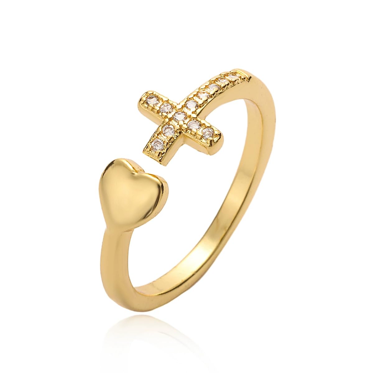 O'rengela Adjustable Heart and Cross Ring with Crystal Accents