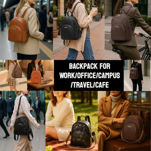 Women's Genuine Leather Travel Backpack, 12.9 Inch Laptop Backpack with Anti-Theft Pocket, Durable Computer Bag for Work & Commuting, Coffee Brown2