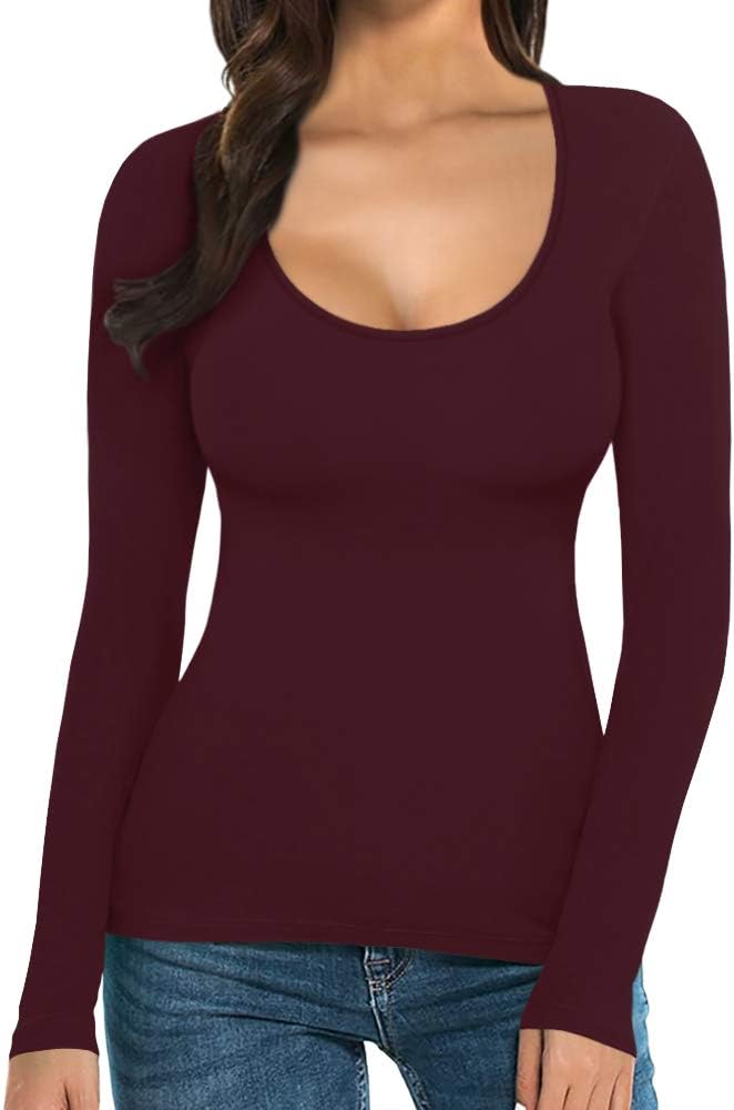 MANGOPOP Womens Scoop Neck Short Sleeve Long Sleeve Slim Fit T Shirt Tunic Tops Tee - Image 4