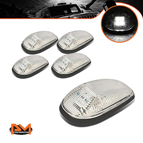 Pm Performotor 5Pcs-Set White Led Cab Roof Running Light Compatible With 99-01 Dodge Ram Truck,Top Marker Light Chrome Housing #TOP1