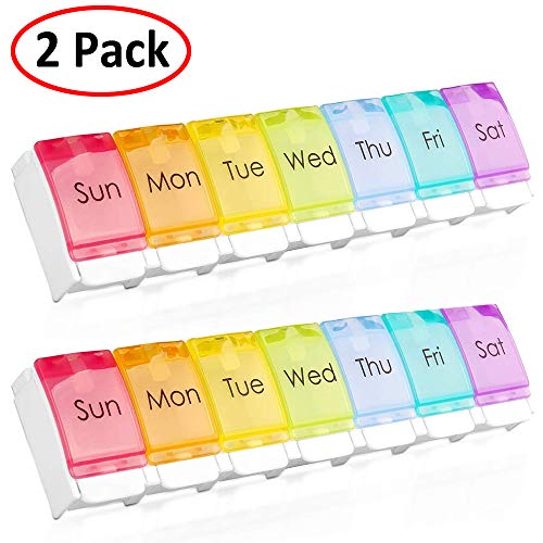 Organizador de Píldoras Semanal, JollyJelly 7 Días Caja de Pastillas Pulsador de Gran Capacidad para Pastillas de Aceite de Pescado Vitamínico Cápsulas Dispensadores de Píldoras Recordatorios