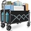 Wagons Carts Foldable, Collapsible Wagon Cart with Wheels - Beach Wagon Cart with Wheels for Sand Sports Camping Grocery, Black