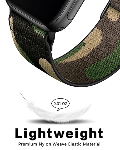 Image of AMANECER Stretchy Nylon Watch Band Compatible with Apple Watch Series 11 /10 /9 /8 /7 /6 /5 /4 SE 3 /2 /1, Adjustable Braided Elastic Sport Loop Strap for iWatch Women Men (Camouflage Green, 38 /40 /41 /42MM)