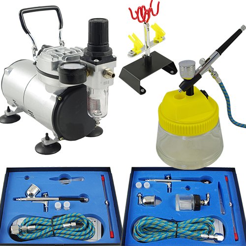 Set completo di compressore per aerografo, con pistola e supporto e set di pulizia AS18-2 & BD134 & BD130 & 777 & BD16