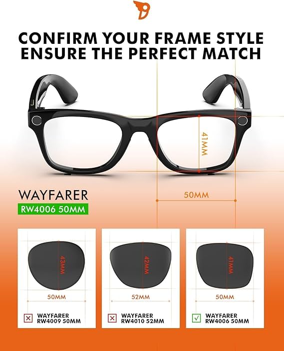 Image of PRO+ Polycarbonate Replacement Lenses Compatible with Ray-Ban Meta Wayfarer RW4006 & Gen 2 RW4012 50mm Sunglasses