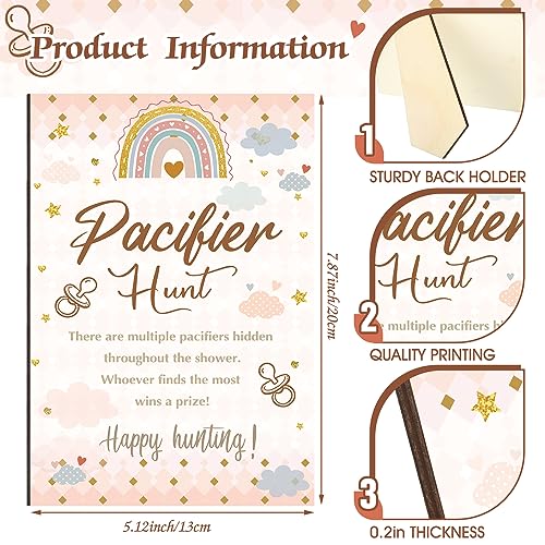 Image of Thyle 51 Pcs Pacifier Hunt Baby Shower Games Include Hunt Sign and 50 Acrylic Pacifiers for Baby Shower Game Decoration Gift Sets Gender Reveal Party Decor(Rainbow)