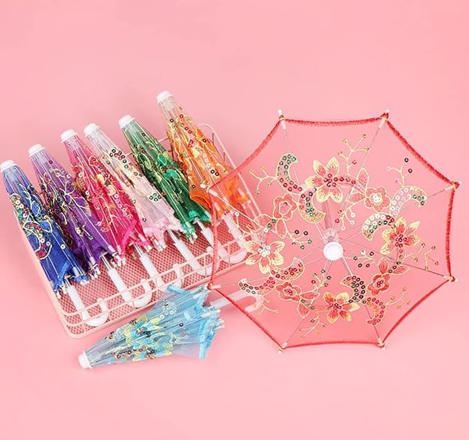 Umbrella For Kids Toys Small Size Japanese Chinese Umbrella for Wedding Parties, Photography, Costumes, Cosplay, Decoration and Other Events (Multi Color) Size - 7 inch-image-33