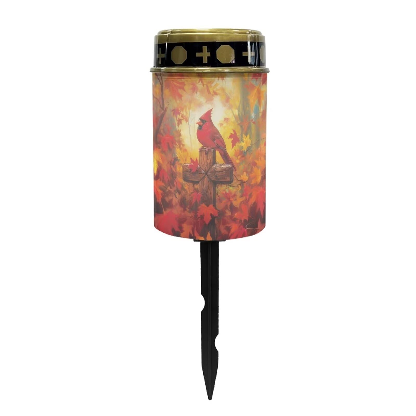 Poceacles Cardinal Cross Maple Leaf Solar Outdoor Lights Solar Grave Candle Solar Cemetery Candles LED Automatic Flameless Candles Cemetery Outdoor Solar Lights for Loss of Dad