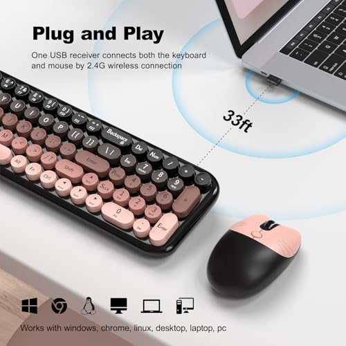 Image of Dilter Wireless Keyboard Mouse Combo, Portable Retro Keyboard with Compact Size, 2 in 1 USB Connected Mouse for Windows PC, Laptop, Computer, Desktop, Home and Office Use