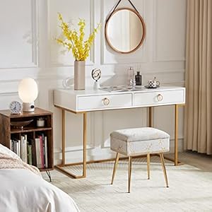 Soohow storage ottoman foot rest makeup vanity stool with gold hot stamping vanity chair for makeup room foot stool for living room bedroom storage ottomanmetal legs  urban country home decor