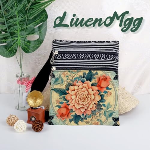 Colorful Flower Messenger Bag Small Ethnic Pattern Printed Adjustable Strap Crossbody Zipper Bag Colorful Flower Phone Bag Wallet Cute Shoulder Handbag for Women Friends -6 5