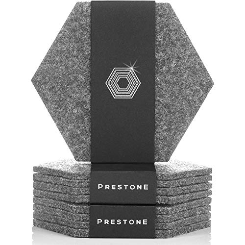 Coasters for Drinks Set of 9, Absorbent Felt Coasters with Double Holder and Unique Phone Coaster, Premium Package, Perfect Housewarming Gift, Protects Furniture (Hexagon, Gray)