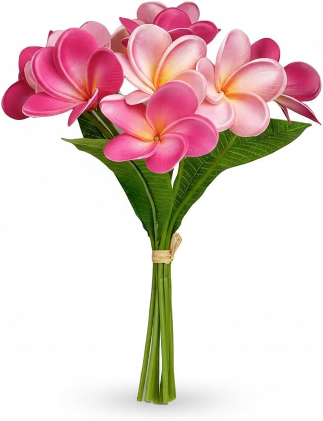 Angel Isabella Pack of 2 Bundles-Lifelike Real Touch Artificial Frangipani Raffia Tied Home Kitchen Wedding Centerpiece DIY Bouquet Corsage Boutonniere(Blush Pink Yellow Center)