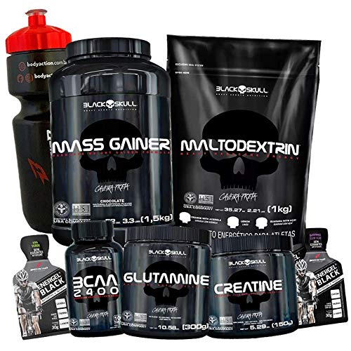 Black Skull Combo Kit Suplemento Hipercalórico Massa + BCAA + Creatina + Glutamina + Malto