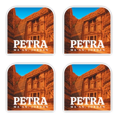 Pegatinas de 75 mm, 4 unidades, diseño retro de Petra Ma'an, Jordan, para maletas, campistas y portátiles