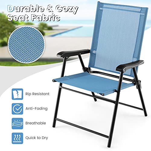 Giantex Patio Chairs Set Of 2, Folding Patio Chairs For Deck Beach Camping Dining Picnic, Portable Sling Back Chairs Space Saving Blue #TOP5