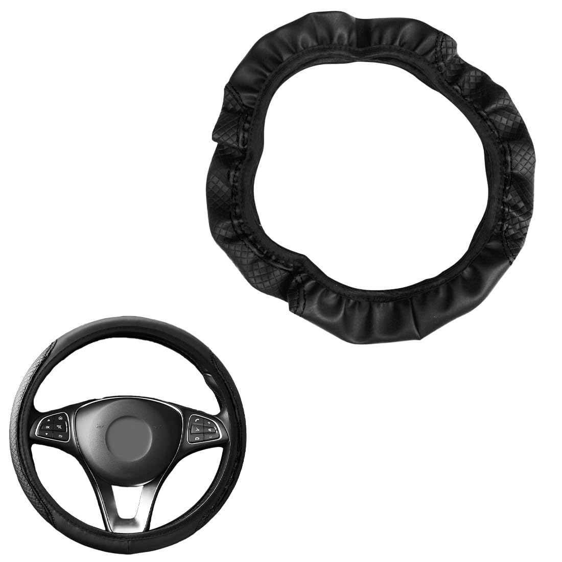 1 Pezzo coprivolante per Auto, coprivolante in Pelle Elastica, Volante Antiscivolo per Veicoli, Accessori universali per Volante, Antiscivolo in Pelle PU Traspirante Copristerzo, Linea nera