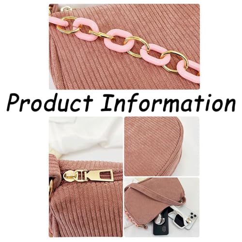 Corduroy Tote Bag Vintage Corduroy Crescent Shoulder Bag with Alt Chain Strap for Women Small Trendy Underarm Hobo Purse4