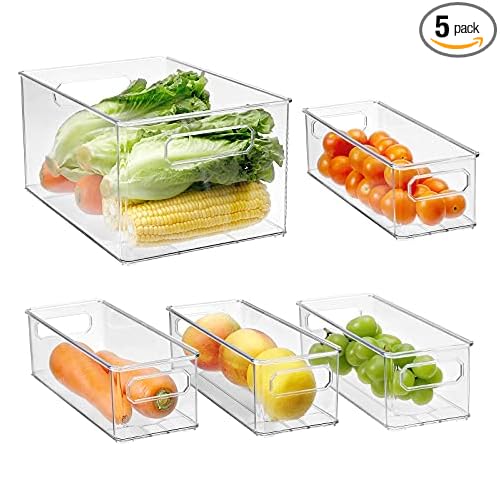 5-Pack BPA Free Refrigerator Stackable Food Storage Organizer Bins