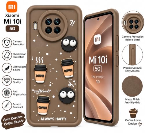 Image of Bintage Back Cover Compatible for Mi 10i / Mi 10T Lite 5G | Cute 3D Taddy Ball Bear Milk Cake Coffee Silicon Case Full Body & Camera Protection - Brown
