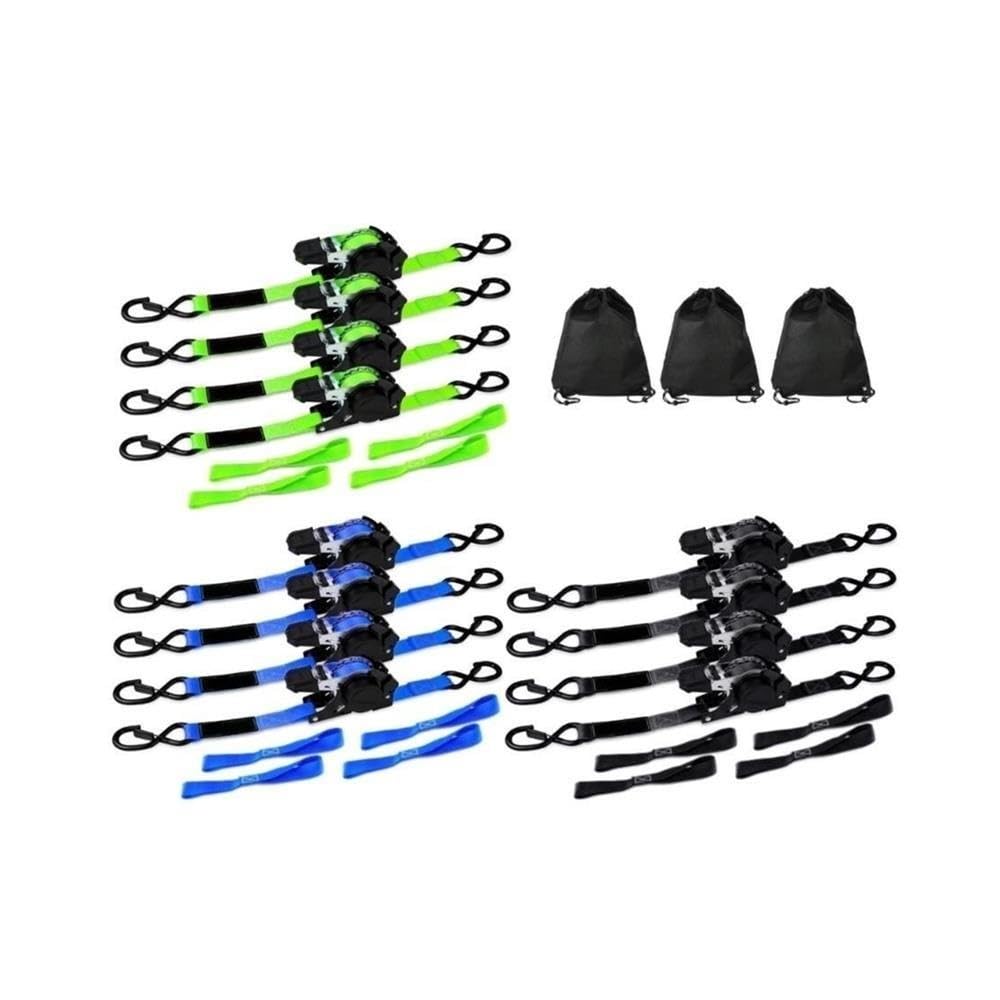 4 Stück Motorrad-Ratschengurte, 2,5 cm x 25 mm Polyester-Frachtgurte(Black)