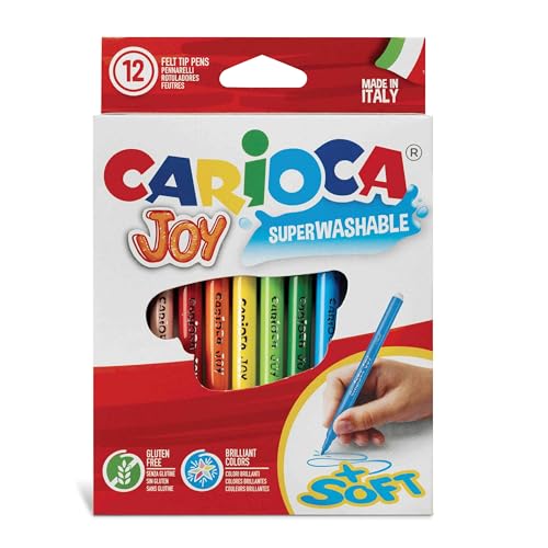 Carioca - Caja de rotuladores con tinta lavable, punta fina sintética, 12 unidades, multicolor