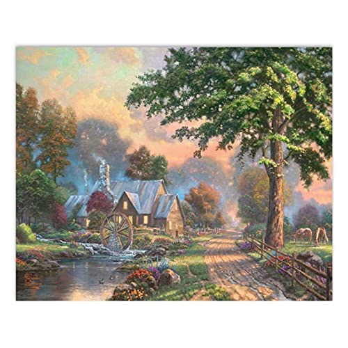 Cybilnio Oil Painting by Numbers kit for Adults Beginner Children Simpler Times Thomas Kinkade,20x16 Inch