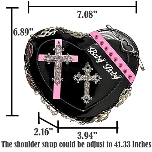 Goth Purse Kawaii Gothic Bag Y2K Heart Shaped Bag Punk Cross Decor Bag Studded Crossbody Bag2