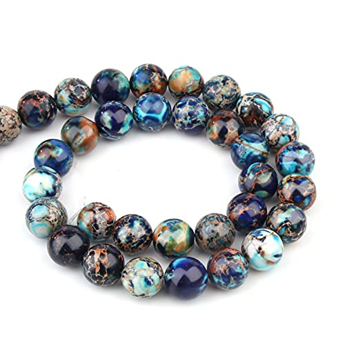 Image of Natural Stone Beads 10mm Mixed Blue Imperial Jasper Polished Round Smooth Gemstone Beads for Jewelry Making Adults 15 inch (Mixed Blue Imperial Jasper, 10mm)