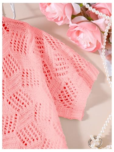 Image of WDIRARA Girl's Open Front Mesh Sheer Cardigan Sweater Short Sleeve Beach Coverup Tops
