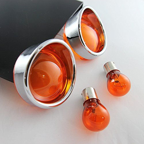 KiWAV Turn Signal Amber Lens Visor Trim Ring with 2 pcs Bulbs compatible for Harley-Davidson