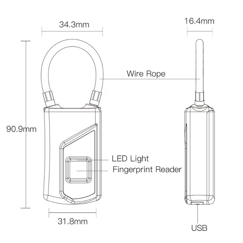Antirrobo De Bloqueo Bluetooth IP66 A Prueba De Agua Portátil USB Smart Biométrica De La Huella Del Candado Sin Llave Cargo Por Bolsa Gabinete De Bicicletas