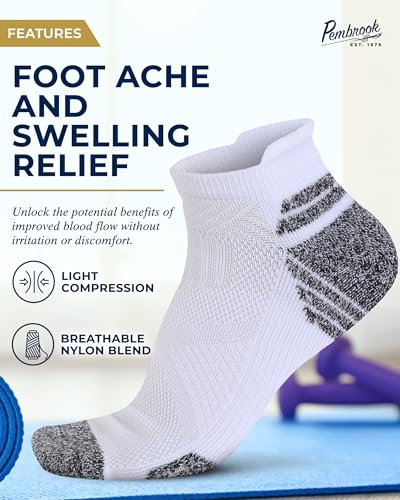Image of Pembrook Ankle Compression Socks for Women & Men - 4 Pairs | Arch Support Socks for Women | Compression Ankle Socks Men | Running Compression Sock | 4Whi Compression Socks