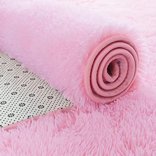 Softlife Fluffy Soft Round Bedroom Rugs 4 X 4 Feet Shaggy Circle Area Rug For Girls Boys Kids Room Nursery Princess Castle Living Room Home Decor Circular Floor Carpet, Pink #TOP6
