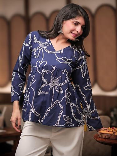 Image of Youthnic Women's Poly Rayon Printed Alia Cut Peplum Top | Top for Office | Women's Tunics | Short Kurti Women| Regular Fit