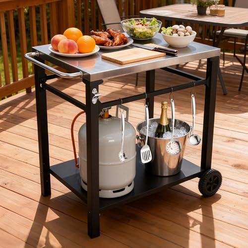 Secsofier Movable BBQ Prep Table with Stainless Steel Top