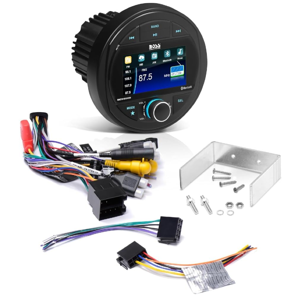 KIT SET PER BOSS AUDIO SYSTEMS MGV500B, 1 stereo marino ricevitore AM/FM, gauge digital media receiver, bluetooth integrato, waterproof, 1 pezzo + accessori
