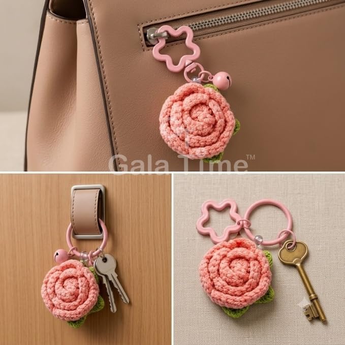 Image of Handmade Crochet Flower Keychain for Bags Keys Purse Backpack Cute Aesthetic Yarn Keyring Bag Charm Handmade Soft Thread Flower Keychain for Girls Women Kids Gifting and Daily Use