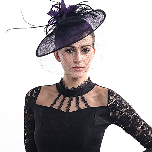 FORBUSITE Luxuriöse Sinamay-Fascinatoren für Frauen, Cocktail-Hüte, violett, Einheitsgröße Cover