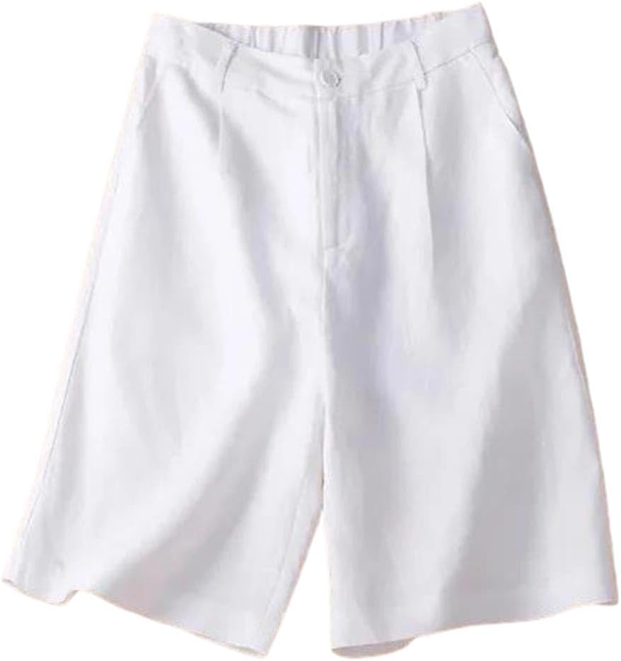 Women High Waist Linen Shorts Thin Casual Loose Wide Leg Daily Trousers