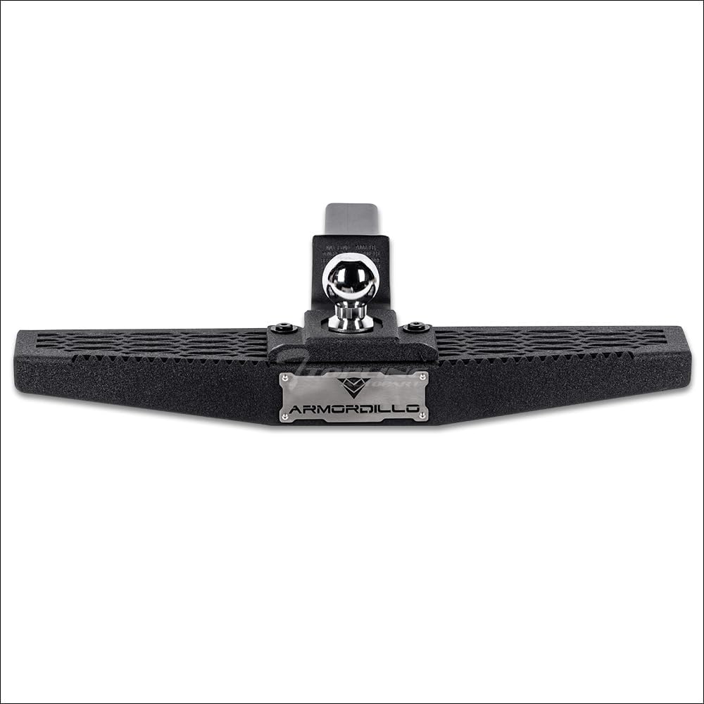 7422439640696 Universal Compatible with 2" x 2" Towing Receiver Textured Black 2" Drop Wide Mesh Style Trailer Tow Mount Rear Hitch Step Bar Bumper Guard with 2" Ball Mount
