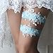 Handmade Light Blue Flower Lace Wedding Garter Set with Pearls