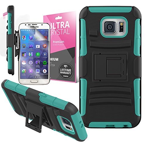Galaxy S6 Case, CelltoTriple Layer [Kickstand] Combo Holster Cover [Heavy Duty Rugged] Kickstand and Locking Belt Swivel Clip (Mint)