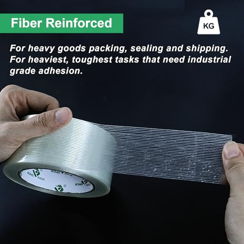 Image of BOMEI PACK 12PACK Reinforced Packing Tape, 5.5Mil 2Inx 55Yds, Heavy Duty Filament Strapping Tape 2inch for Packing Shipping, Moving and Storage, Total 660yds