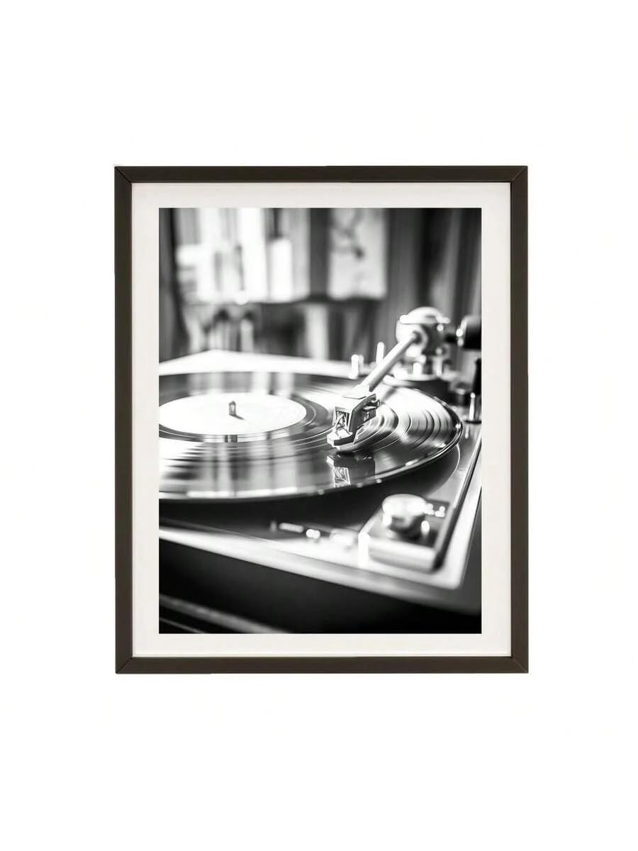 YUSUZHU Poster su tela con dischi in vinile, stampe di giradischi in vinile, poster musicale dipinto, stampa in bianco e nero, arte musicale stampabile (70x100 cm/cornice interna)