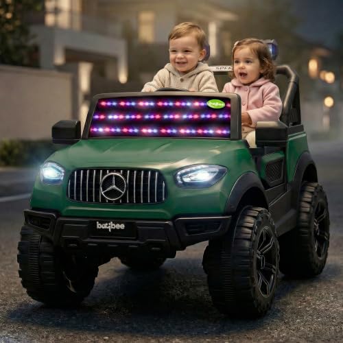 Image of Baybee BeastX Battery Operated Jeep for Kids with Parental Control | Baby Ride On Electric Car with RGB Lights, Music & Swing Mode | Rechargeable Battery Car for Kids 2 to 6 Years (Green)